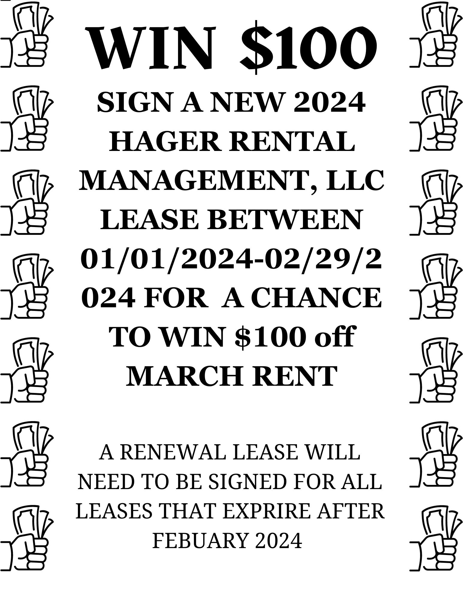 Discount Rent Winner Win $100 off March rent! | Hager Rental Management, LLC